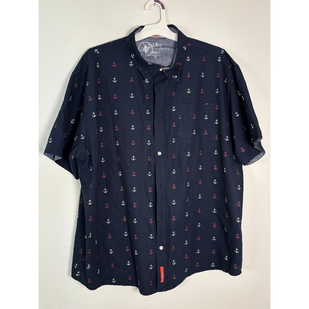 PD&C Mens 3X‎ Short Sleeve Button Down Shirt Navy Blue Nautical Anchor Print